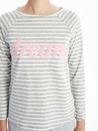 LCW DREAM GRİ Bisiklet Yaka Baskılı Kadın Pijama Takımı