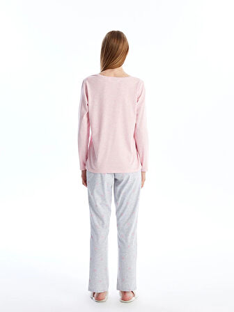 LCW DREAM Gri Bisiklet Yaka Düz Uzun Kollu Kadın Pijama Takımı