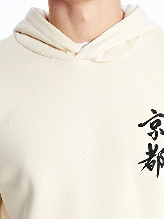 XSIDE Ekru Uzun Kollu Baskılı Erkek Kalın Hoodie