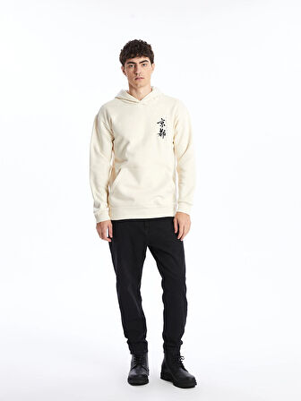 XSIDE Ekru Uzun Kollu Baskılı Erkek Kalın Hoodie