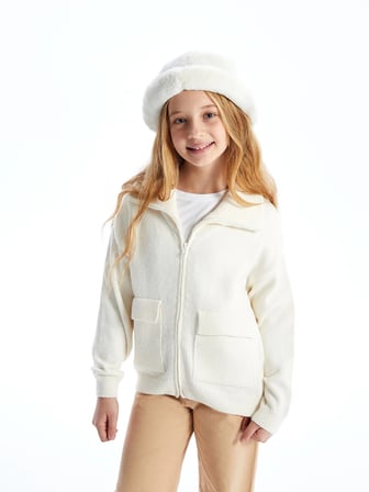 LCW Kids EKRU Polo Yaka Kız Çocuk Triko Hırka