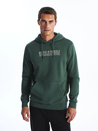 LCWAIKIKI Classic YEŞİL Uzun Kollu Baskılı Erkek Kalın Hoodie