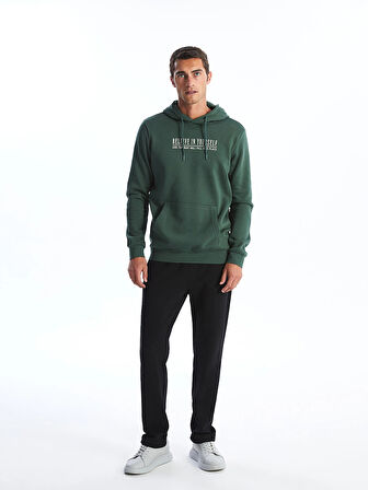 LCWAIKIKI Classic YEŞİL Uzun Kollu Baskılı Erkek Kalın Hoodie