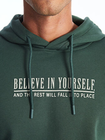 LCWAIKIKI Classic YEŞİL Uzun Kollu Baskılı Erkek Kalın Hoodie