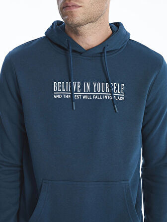 LCWAIKIKI Classic PETROL Uzun Kollu Baskılı Erkek Kalın Hoodie