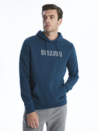 LCWAIKIKI Classic PETROL Uzun Kollu Baskılı Erkek Kalın Hoodie