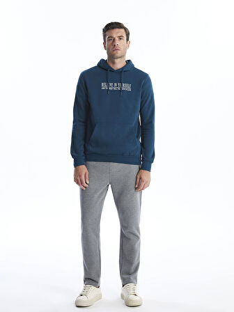 LCWAIKIKI Classic PETROL Uzun Kollu Baskılı Erkek Kalın Hoodie