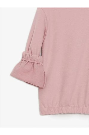 LCW Kids Pembe Bisiklet Yaka Baskılı Uzun Kollu Kız Çocuk Sweatshirt