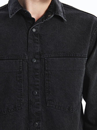 LCW Jeans Siyah Regular Fit Uzun Kollu Erkek Jean Gömlek