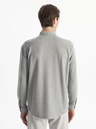 LCW Vision Gri Slim Fit Uzun Kollu Erkek Dokulu Gömlek