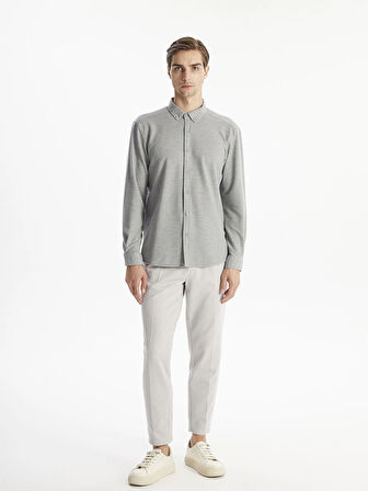 LCW Vision Gri Slim Fit Uzun Kollu Erkek Dokulu Gömlek