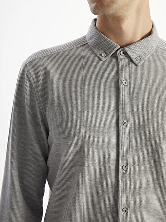 LCW Vision Gri Slim Fit Uzun Kollu Erkek Dokulu Gömlek