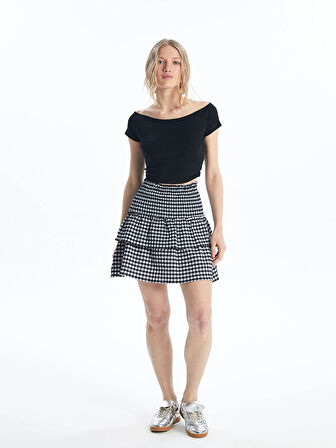 XSIDE SİYAH Beli Lastikli Ekose Kadın Etek