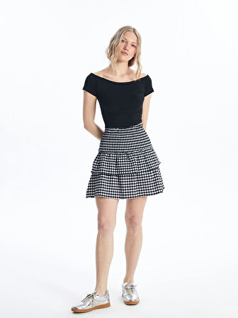 XSIDE SİYAH Beli Lastikli Ekose Kadın Etek