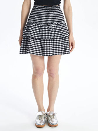 XSIDE SİYAH Beli Lastikli Ekose Kadın Etek