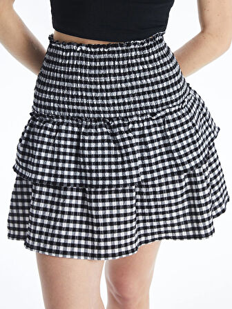XSIDE SİYAH Beli Lastikli Ekose Kadın Etek
