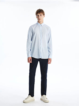 SOUTHBLUE Mavi Slim Fit Uzun Kollu Çizgili Poplin Erkek Gömlek