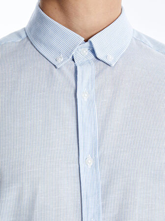 SOUTHBLUE Mavi Slim Fit Uzun Kollu Çizgili Poplin Erkek Gömlek