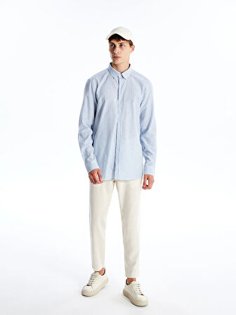 SOUTHBLUE Mavi Slim Fit Uzun Kollu Çizgili Poplin Erkek Gömlek