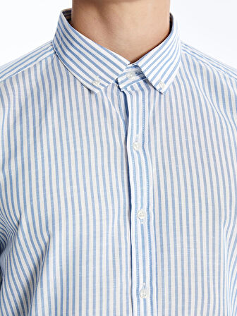 SOUTHBLUE Mavi Slim Fit Uzun Kollu Çizgili Poplin Erkek Gömlek