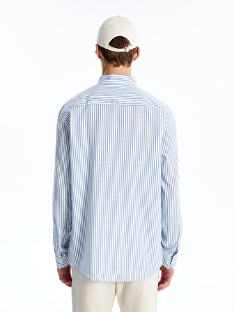 SOUTHBLUE Mavi Slim Fit Uzun Kollu Çizgili Poplin Erkek Gömlek