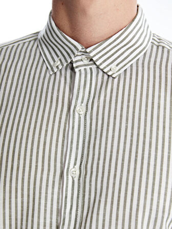 SOUTHBLUE Haki Slim Fit Uzun Kollu Çizgili Poplin Erkek Gömlek