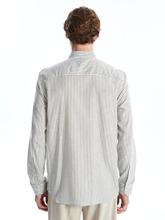 SOUTHBLUE Haki Slim Fit Uzun Kollu Çizgili Poplin Erkek Gömlek