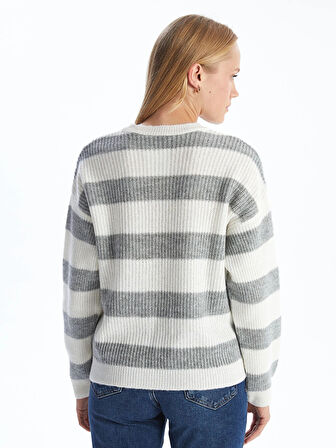 LCW Comfort Gri Bisiklet Yaka Renk Bloklu Kadın Triko Kazak