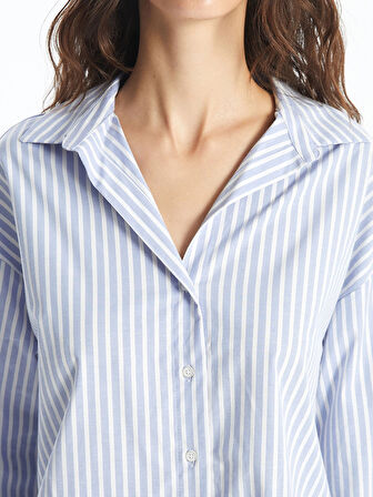 LCW Vision Mavi Çizgili Oversize Kadın Gömlek