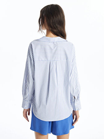 LCW Vision Mavi Çizgili Oversize Kadın Gömlek