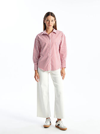 LCW Vision Kirmizi Çizgili Oversize Kadın Gömlek