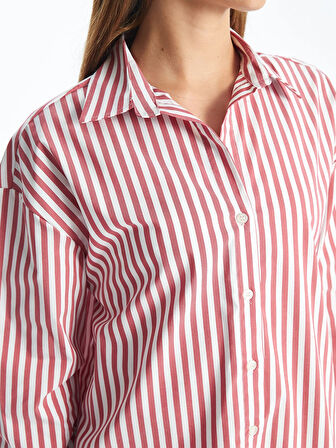 LCW Vision Kirmizi Çizgili Oversize Kadın Gömlek