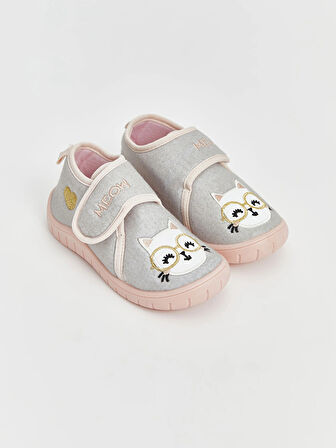 LCW STEPS Gri Kedi Nakışlı Kız Bebek Panduf