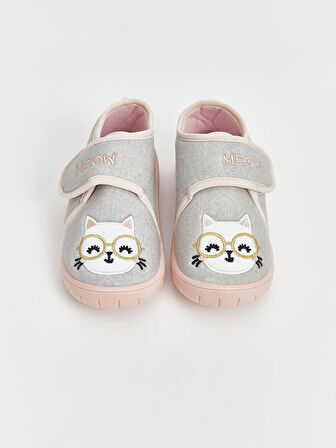 LCW STEPS Gri Kedi Nakışlı Kız Bebek Panduf