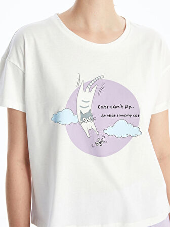 LCW Young LİLA Bisiklet Yaka Baskılı Kısa Kollu Kadın Kaprili Pijama Takımı