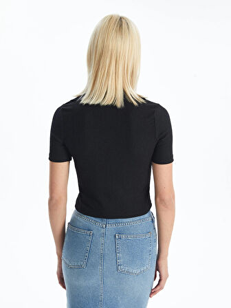 LCW Vision Siyah Polo Yaka Düz Kısa Kollu Kadın Bluz