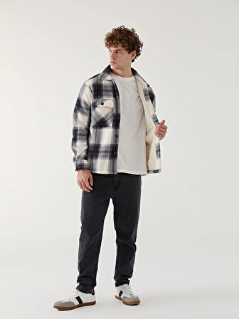 XSIDE Gri Rahat Kalıp Uzun Kollu Ekose Erkek Gömlek Ceket