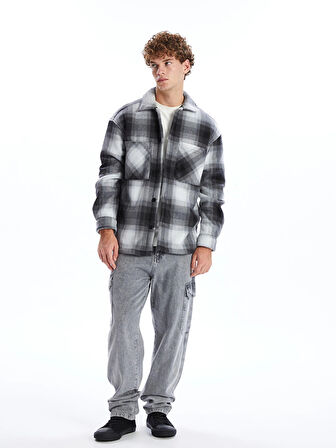 XSIDE Siyah Rahat Kalıp Uzun Kollu Ekose Erkek Gömlek Ceket