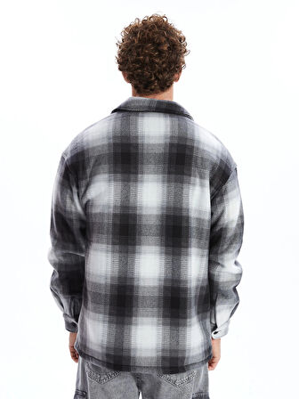 XSIDE Siyah Rahat Kalıp Uzun Kollu Ekose Erkek Gömlek Ceket