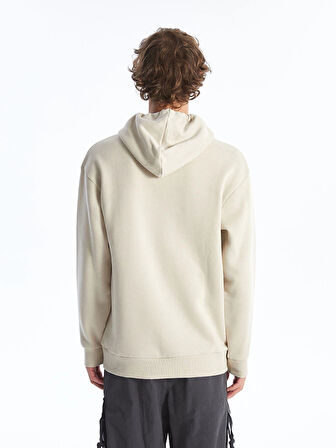 LCW Casual Bej Uzun Kollu Baskılı Erkek Kalın Hoodie
