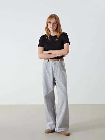 XSIDE Siyah Bisiklet Yaka Kadın Tişört