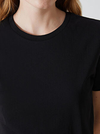 XSIDE Siyah Bisiklet Yaka Kadın Tişört