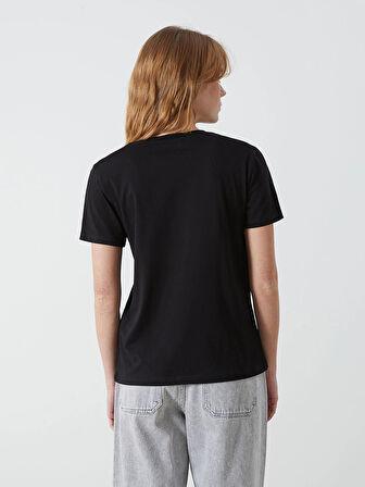 XSIDE Siyah Bisiklet Yaka Kadın Tişört