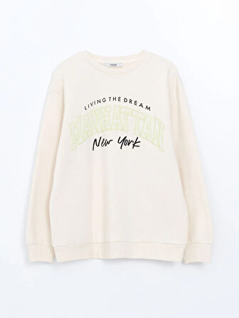 Bisiklet Yaka Baskılı Oversize Kadın Kalın Sweatshirt_W4HB49Z8-YMU_8684145822646_L