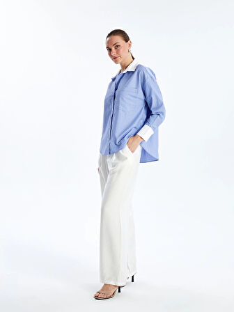 LCW Vision Mavi Çizgili Uzun Kollu Oversize Kadın Gömlek