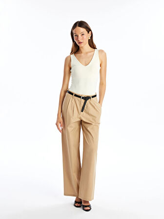 LCW Vision Kahverengi Beli Kemerli Rahat Kalıp Kadın Pantolon