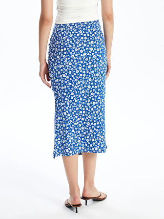 LCW Vision Mavi Dar Fit Çiçekli Kadın Etek