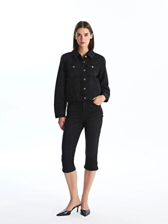 LCW Vision Siyah Gömlek Yaka Kadın Jean Ceket