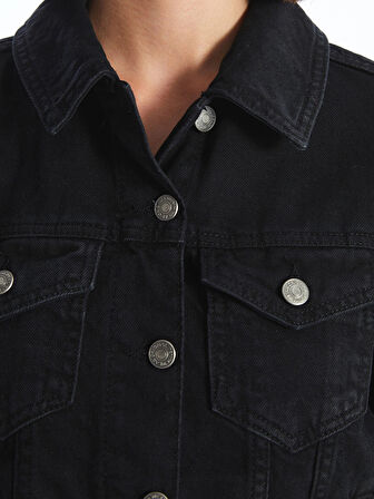 LCW Vision Siyah Gömlek Yaka Kadın Jean Ceket