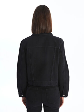LCW Vision Siyah Gömlek Yaka Kadın Jean Ceket